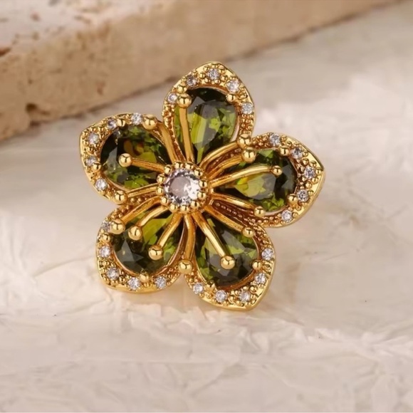 Anthropologie Jewelry - Hazel Floral Gold Adjustable Ring